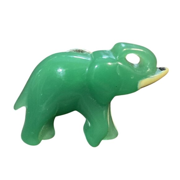 Jade Green Elephant Sweater Pin Lapel Pin Trunk Up Good Luck 1" L Resin - Picture 1 of 3